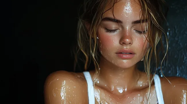Junge Frau mit nassen Haaren im Wassertank