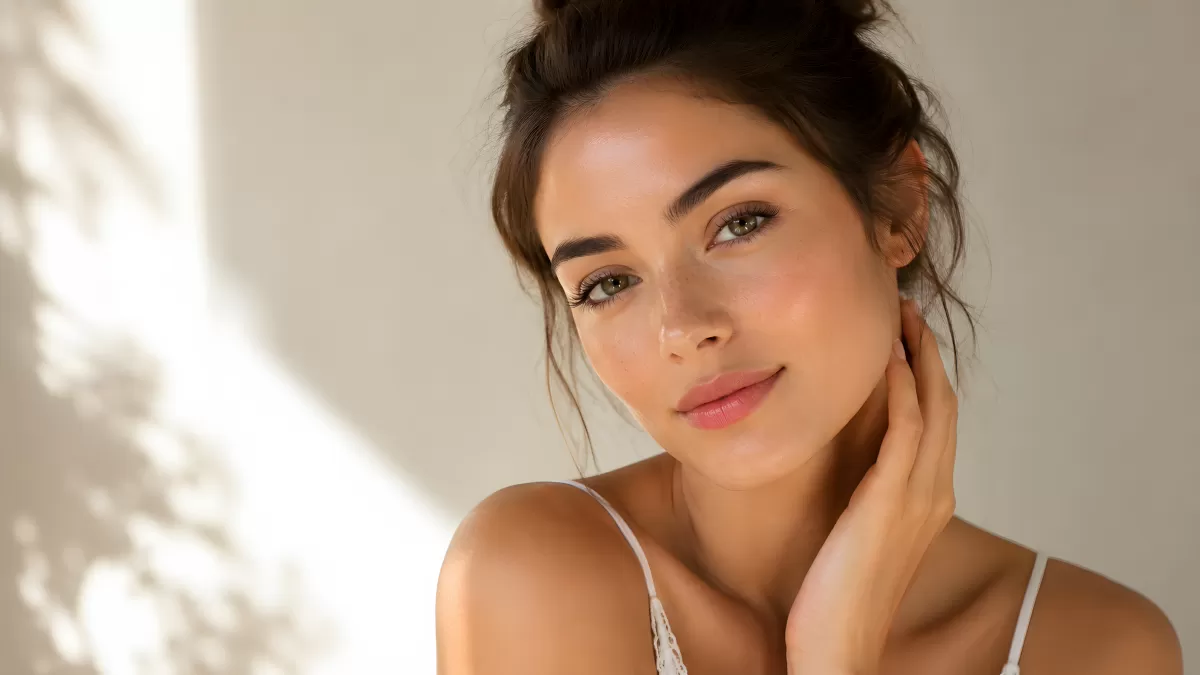 Junge Frau mit natürlichem Make-up im Sonnenlicht — Bild kostenlos herunterladen