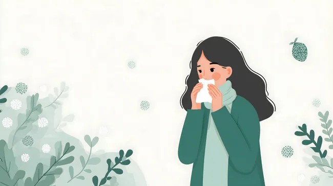 Junge Frau schnäuzt sich bei Erkältung oder Allergie