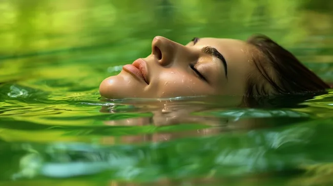 Junge Frau schwimmt entspannt im Wasser