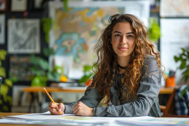 Junge Künstlerin bei der Arbeit in ihrem Atelier