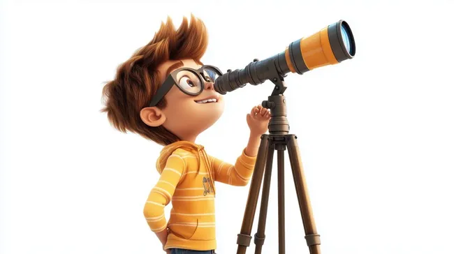 Junge mit Teleskop betrachtet den Sternenhimmel