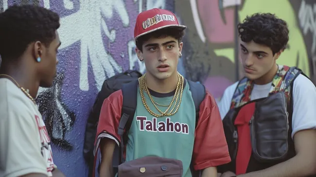 Junge Streetstyle-Gruppe vor Graffiti-Wand