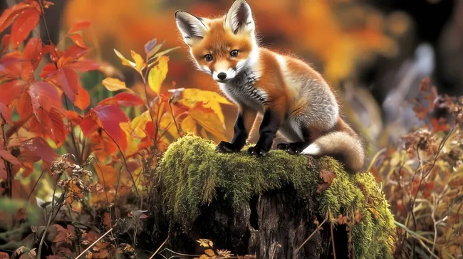 Junger Fuchs im herbstlichen Waldmotiv