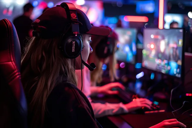 Junger Gamer in einer virtuellen Spielwelt