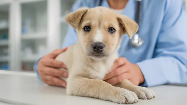 Junger Hund im Besuchsraum der Tierklinik