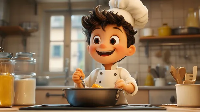 Junger Koch lächelt in moderner Küche