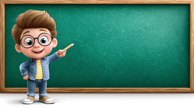 Junger Lehrer zeigt an der Tafel