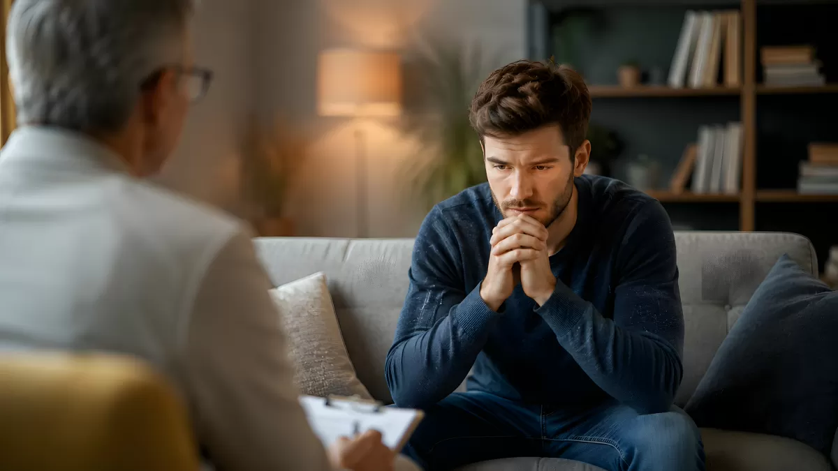 Junger Mann im Gespräch beim Psychologen