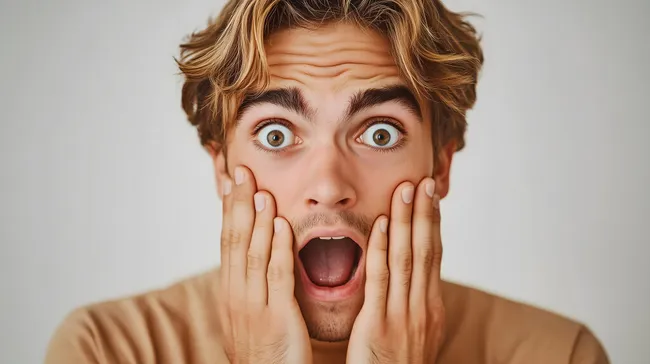 Junger Mann mit überraschtem Gesichtsausdruck