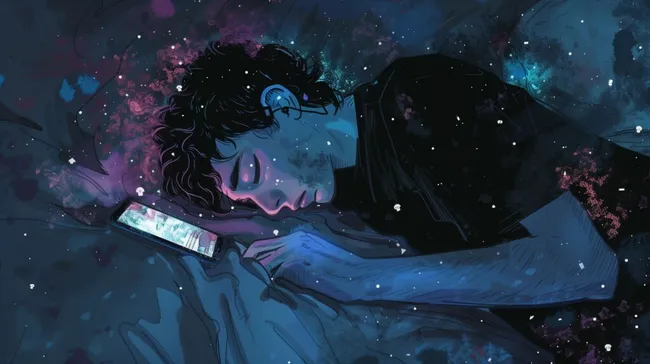 Junger Mensch im Traum-Universum - digitale Abhängigkeit