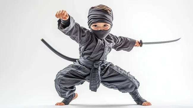 Junger Ninja-Krieger mit Spielschwert