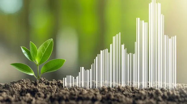 Junger Pflanzentrieb mit Wachstumsgrafik