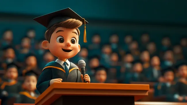 Junger Redner hält Rede bei Abschlussfeier