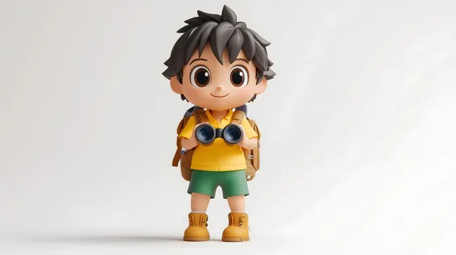 Junger Wanderer mit Fernglas und Rucksack