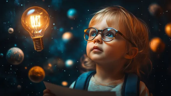 Junges Mädchen entdeckt die Wunder des Universums