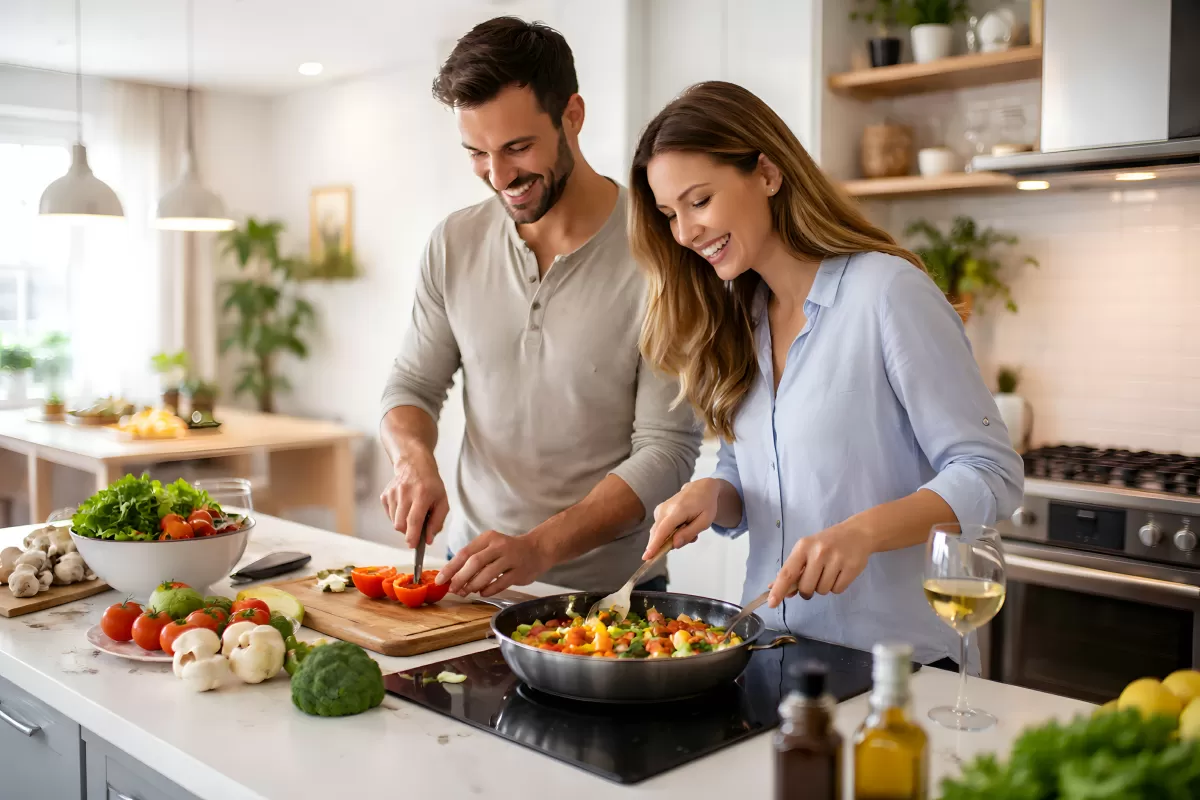Junges Paar beim Kochen in der Küche
