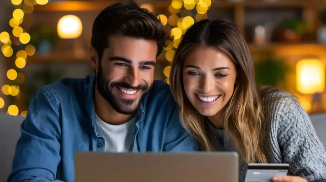 Junges Paar beim Online-Shopping mit Kreditkarte