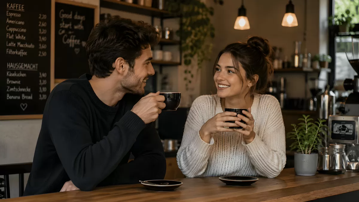 Junges Paar genießt Kaffee in gemütlichem Café