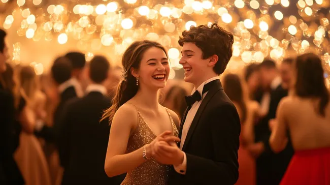 Junges Paar tanzt auf festlicher Abendveranstaltung