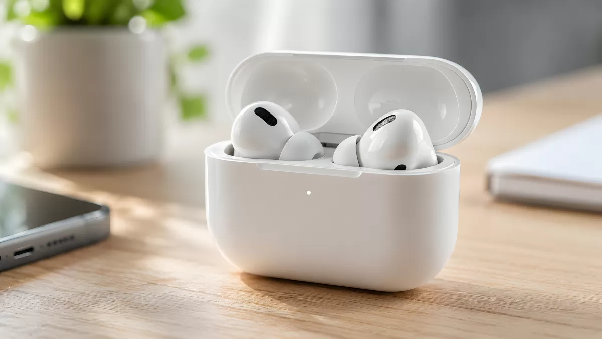Kabellose In-Ear-Kopfhörer im geöffneten Ladecase