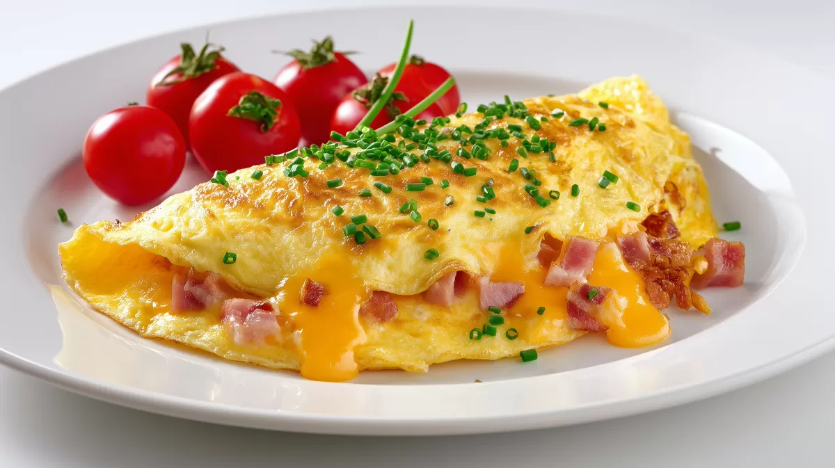 Käse-Schinken-Omelett auf weißem Teller