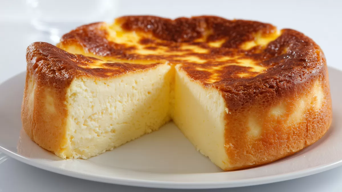 Käsekuchen ohne Boden goldbraun angeschnitten