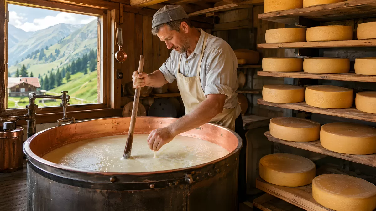 Käser bei der Arbeit in traditioneller Almkäserei