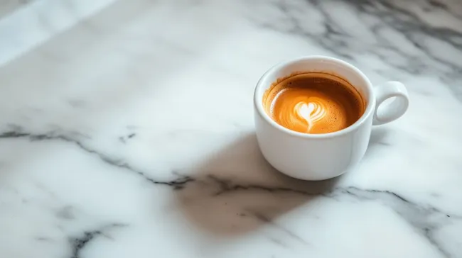 Kaffee-Kreation mit Herzmuster auf Marmor