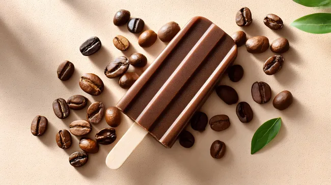 Kaffeebohnendekoriertes Schokoladen-Eis am Stiel