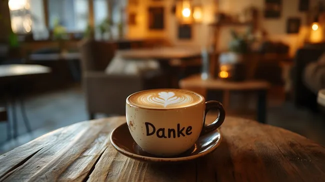 Kaffeekarte mit Danke-Nachricht und Latte-Art