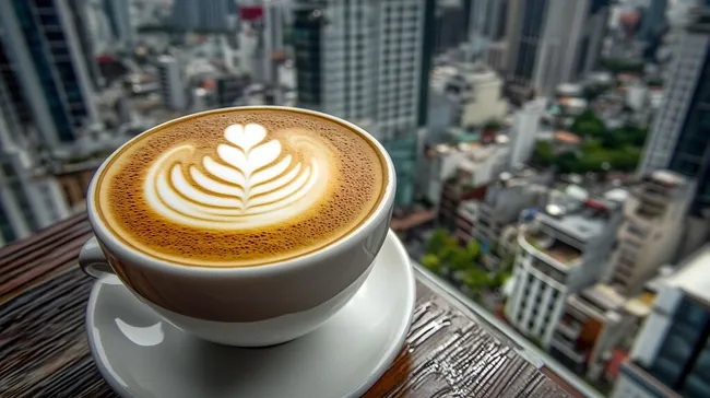 Kaffeepause mit Aussicht: Latte Art über Großstadtskiyliner