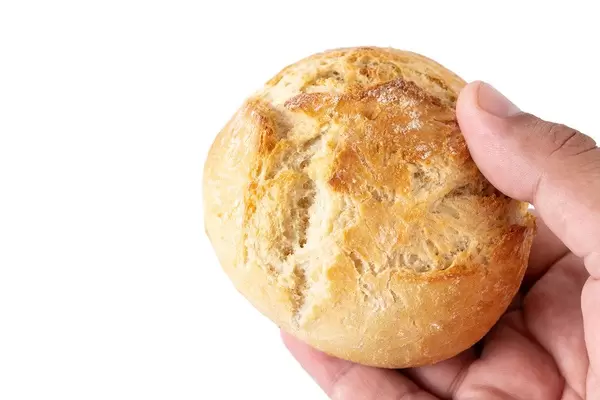 Kaiser Bun in the hand above white background (Flip 2019)