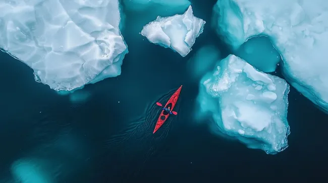 Kajakfahrer in eisiger Arktislandschaft