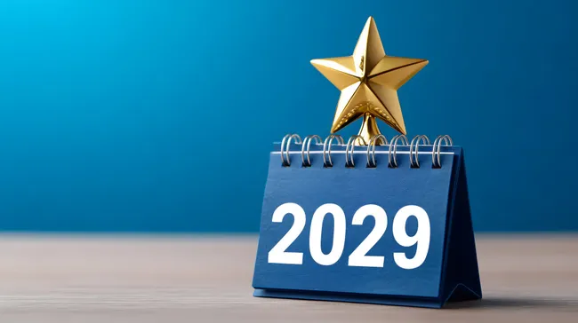 Kalender 2029 mit Goldener Sternaufsteller