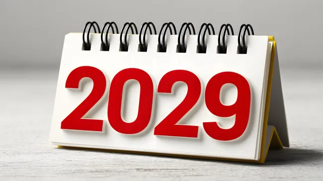 Kalender 2029 mit roten Zahlen auf hellem Hintergrund