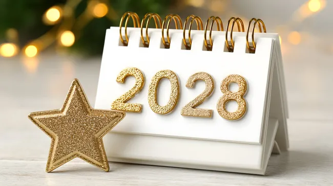 Kalenderbild für 2028 mit goldenem Dekor