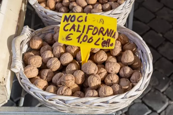 Kalifornische Walnüsse auf dem Markt in Rom