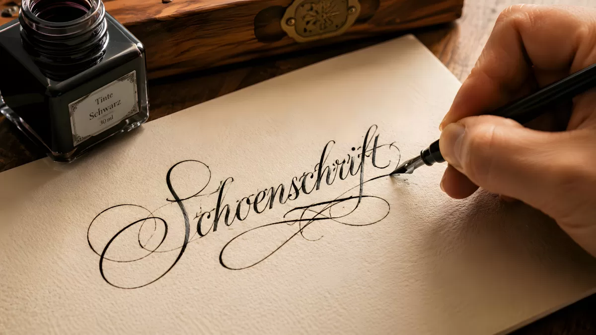 Kalligrafie mit Federhalter auf cremefarbenem Papier