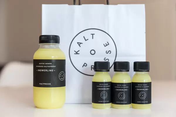 Kaltgepresste Ingwershots "Ingwerling" von Kaltpresse, in verschiedenen Größen
