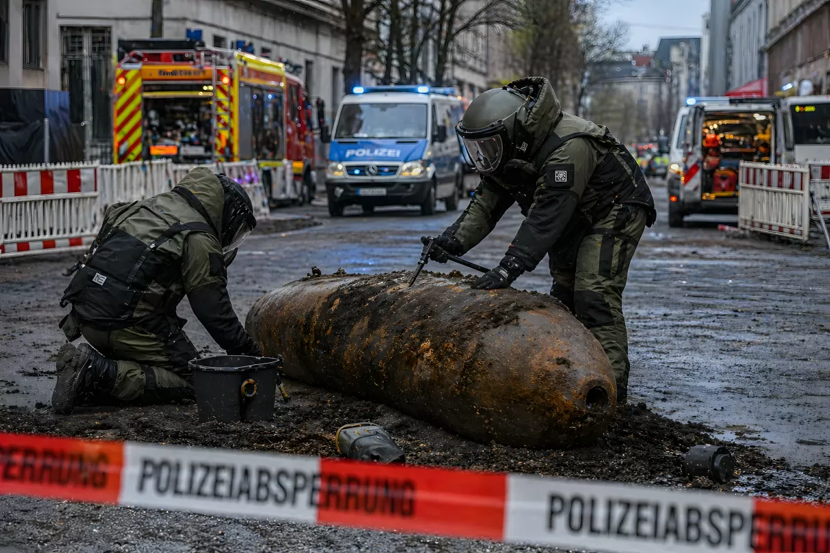 Kampfmittelräumer entschärfen Weltkriegsbombe in Berlin