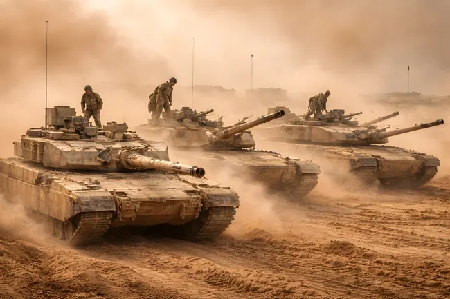 Kampfpanzer-Übung in der Wüste