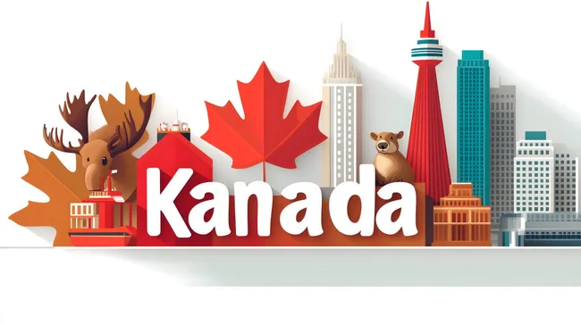 Kanada-Illustration mit Sehenswürdigkeiten und Naturmotiven