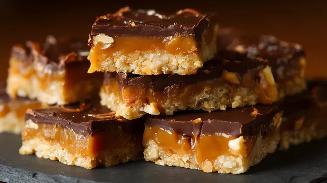 Karamell-Schokoriegel mit knusprigem Boden