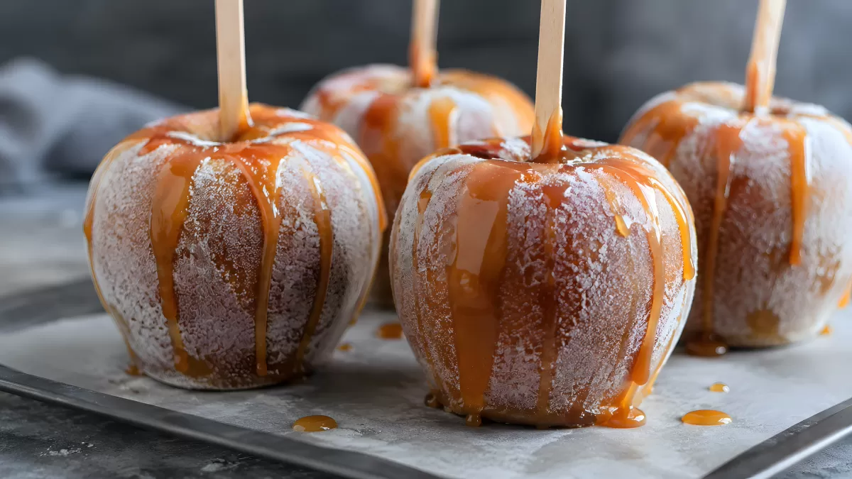 Karamellisierte Äpfel am Stiel mit Zuckerkruste