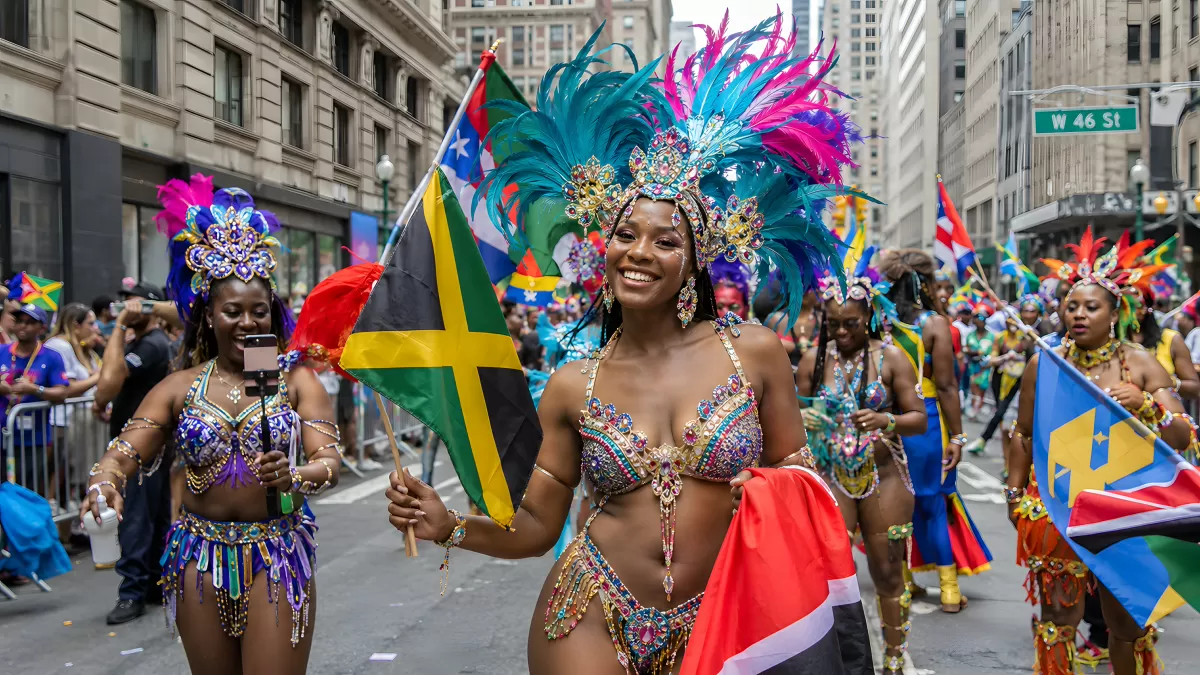 Karibischer Karneval mit Jamaika-Flagge in New York — Bild kostenlos herunterladen