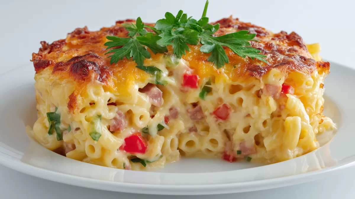 Karibischer Macaroni Pie mit Käsekruste