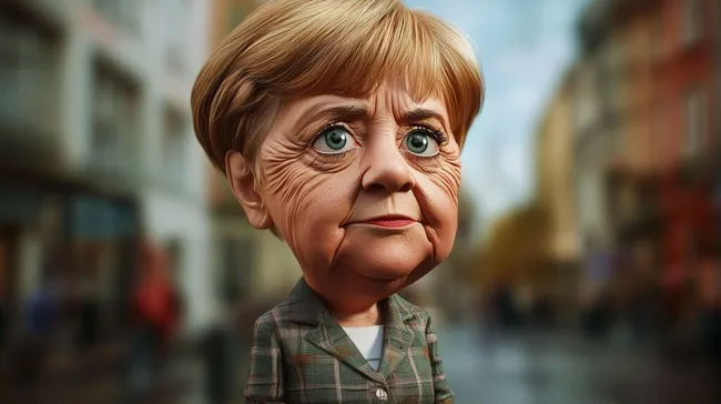 Karikatur der ehemaligen deutschen Bundeskanzlerin Angela Merkel