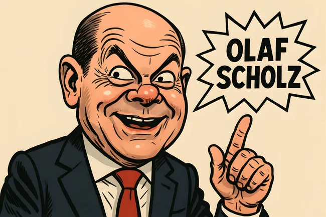 Karikatur des deutschen Politiker Olaf Scholz