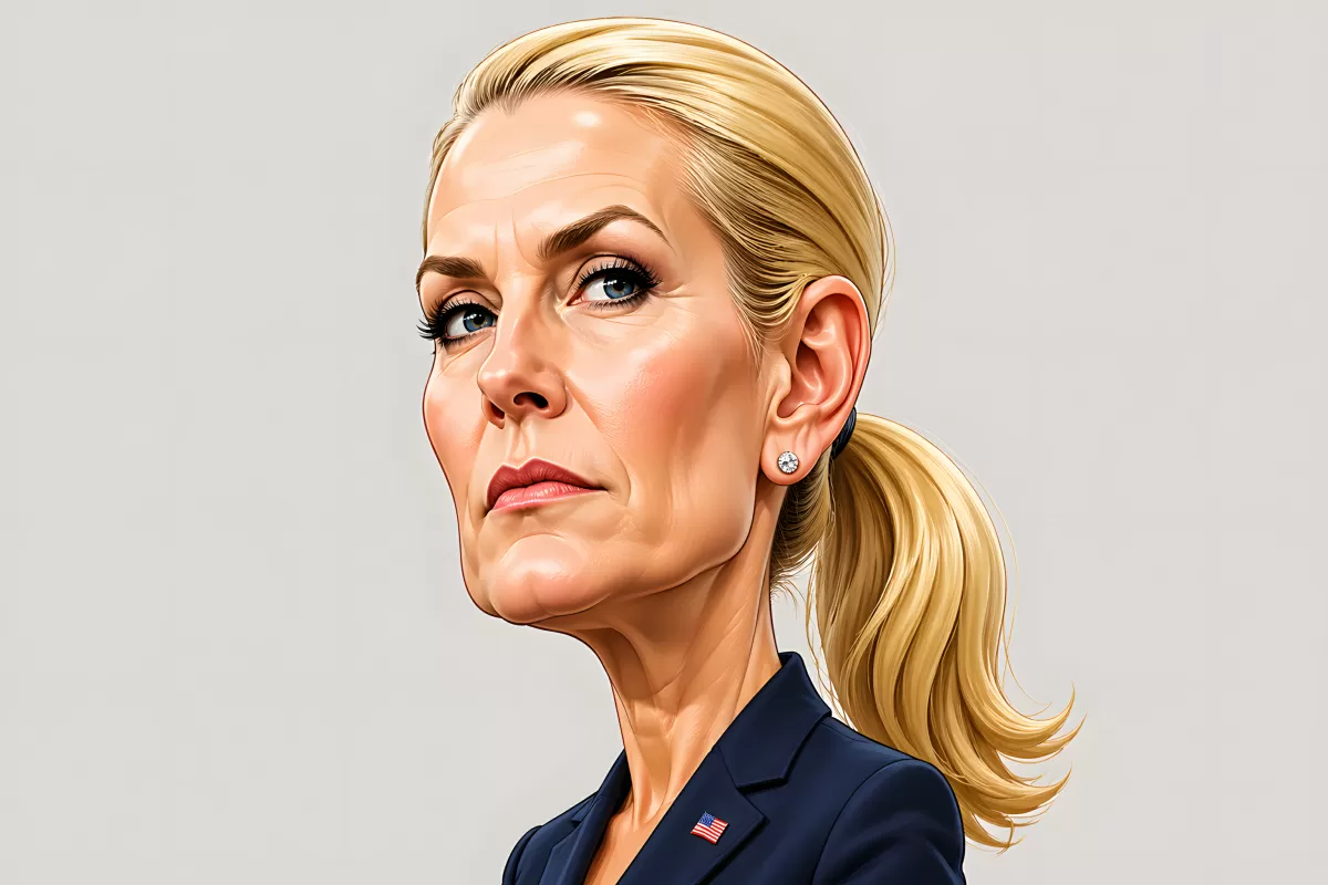 Karikatur einer blonden Politikerin im dunklen Anzug — Bild kostenlos herunterladen